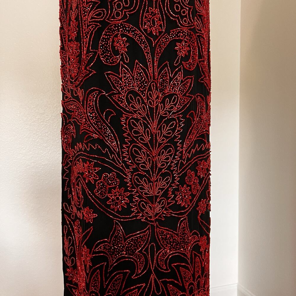 XS Cache Silk Black Red Beaded Dress Vamp Y2K Dramatic Goth Witchy Glam Luxe 90s - Picture 4 of 13
